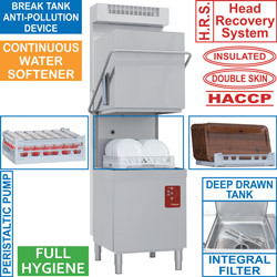 Diamond Vaatwasmachine doorschuiver "full hygiene" met doorlopende ontharder en damp condensor mand 50 x 50 cm