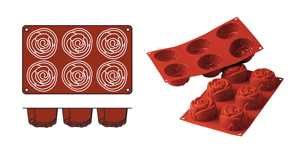 SiliconFlex Bakmat Rose 6x Ø 7,6 cm GN 1/3