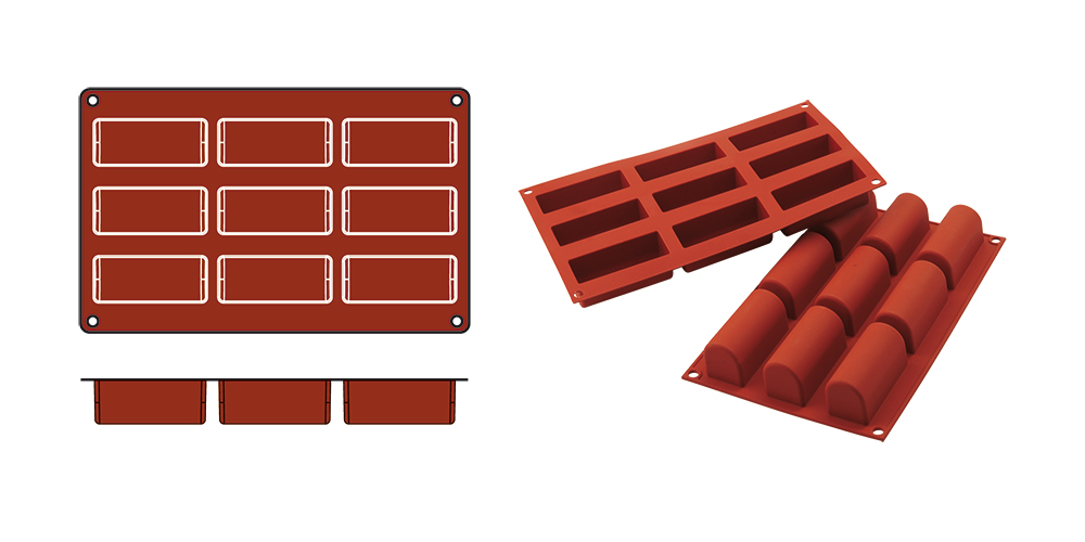 SiliconFlex Bakmat Bûche Midi 9x 8,4 x 3,5 cm GN 1/3