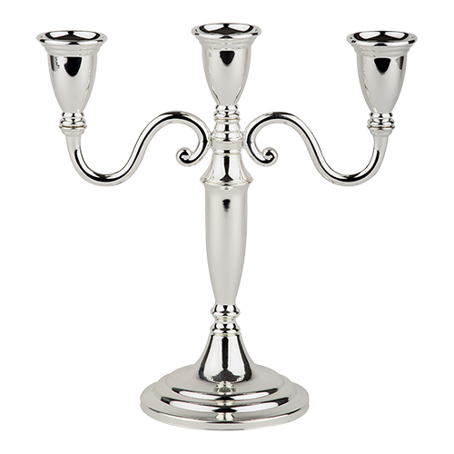 Kandelaar "Classic" 3 armig 24 (h) cm voet Ø 10 cm verzilverd