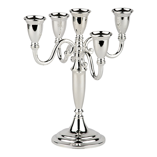 Kandelaar "Classic" 5 armig 24 (h) cm voet Ø 10 cm verzilverd