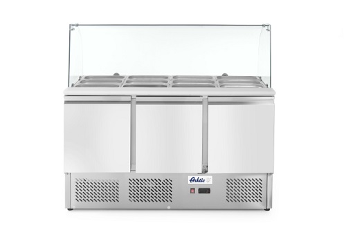 Arktic Saladette 380 liter met 3 deuren en glazen vitrine