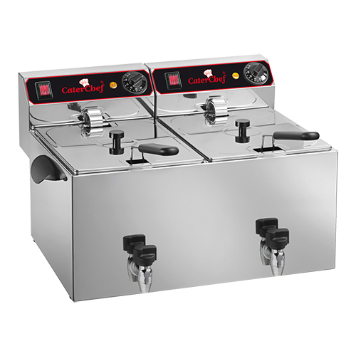 CaterChef Friteuse 9+9 liter inclusief 2 aftapkranen