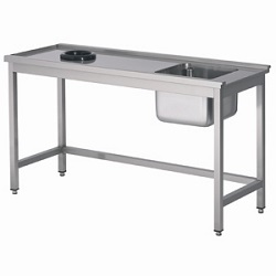 Combisteel Aanvoertafel 100 (l) cm met open onderschap en afvalgat de tafel zit links van de machine