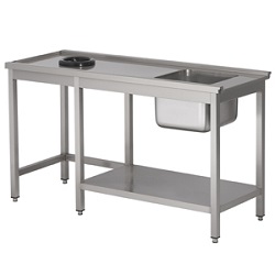 Combisteel Aanvoertafel 100 (l) cm met 1/2 bodemschap en afvalgat de tafel zit links van de machine