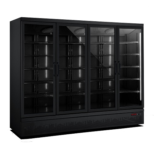 Combisteel Koelkast 2025 liter met 4 schuif glasdeuren zwart - Side by Side
