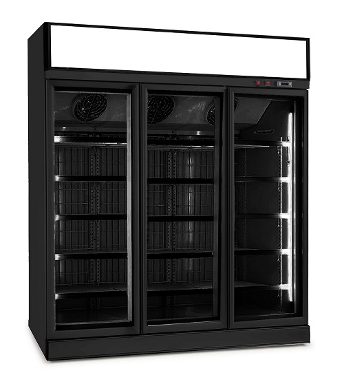 Combisteel Vrieskast 1480 liter met 3 glasdeuren zwart