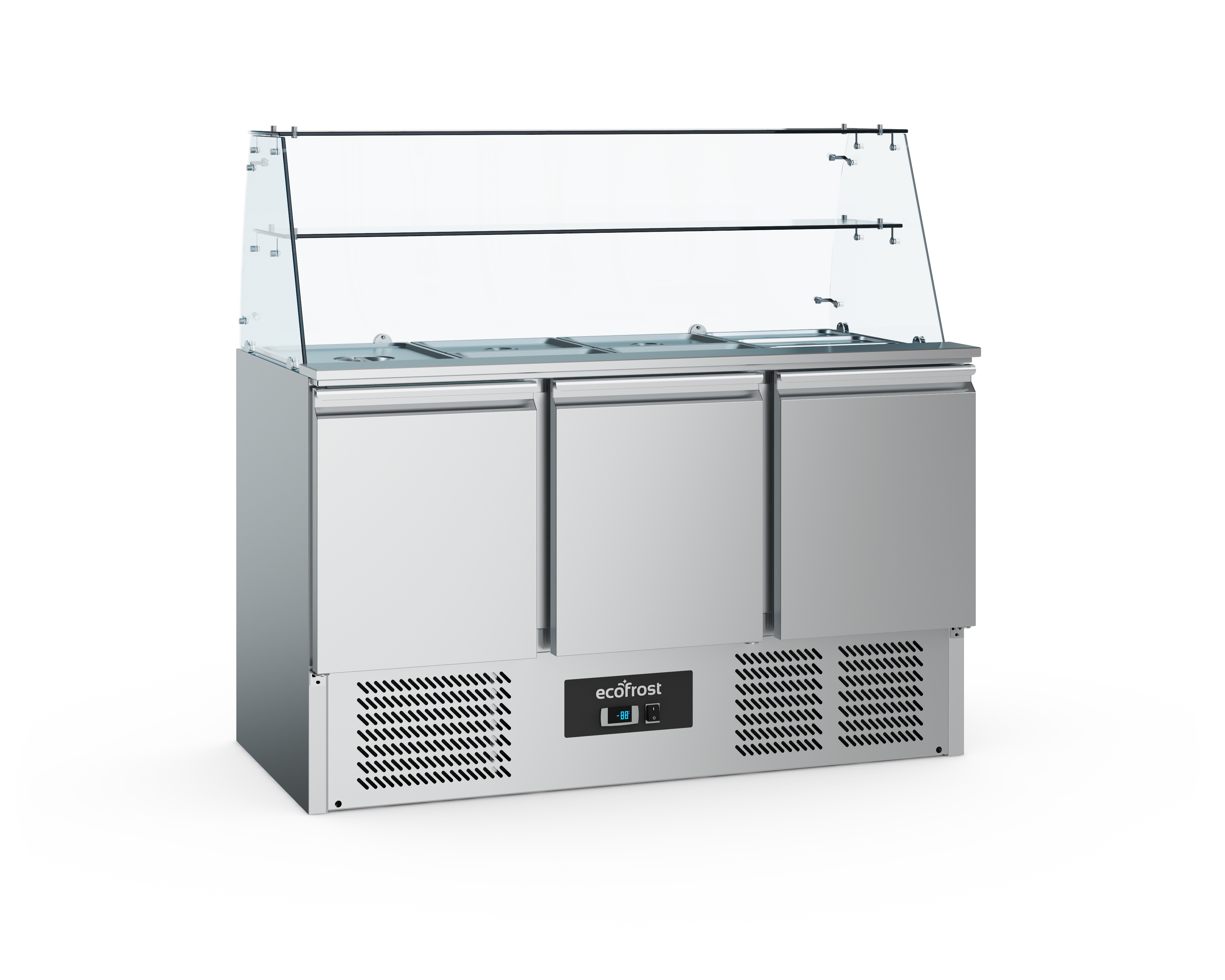 Ecofrost Saladette met glasopstand 368 liter met 3 deuren en onderkoeling