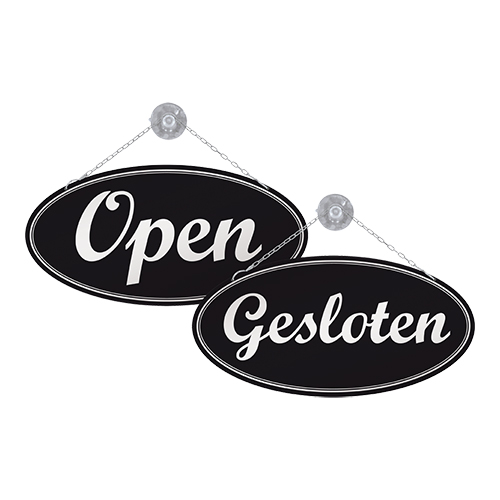 Bord "OPEN" "GESLOTEN" ovaal zwart met witte opdruk 30 x 15 (h) cm