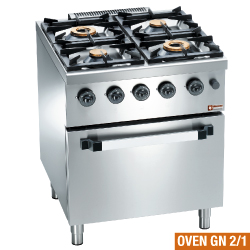 Diamond Gasfornuis met 4 branders op gasoven GN 2/1 - Base Line