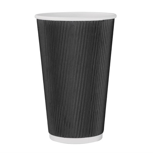 Hot Cups geribbelde wand 45,5 cl zwart 25 stuks