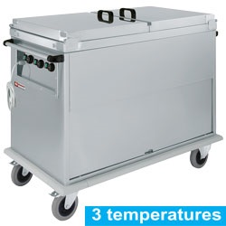 Diamond Bain-Marie wagen 3x GN 1/1 - 3 TᵒC inclusief deksels op kast met draaideur