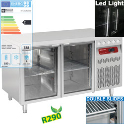 Diamond geventileerde Koeltafel 260 liter met 2 glazen deuren GN 1/1