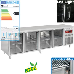 Diamond geventileerde Koeltafel 550 liter met 4 glazen deuren GN 1/1