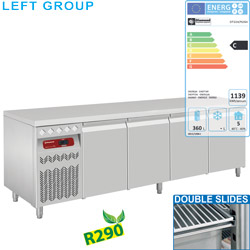 Diamond geventileerde Koeltafel 550 liter met 4 deuren GN 1/1 groep aan linkerkant