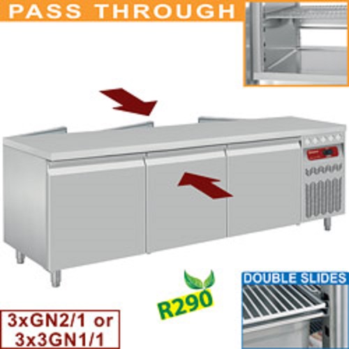 Diamond geventileerde Koeltafel 548 liter met 2x 3 GN 2/1 deuren Pass Through