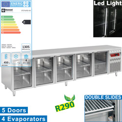 Diamond geventileerde Koeltafel 700 liter met 5 glazen deuren GN 1/1