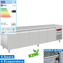 Diamond geventileerde Koeltafel 700 liter met 5 deuren GN 1/1