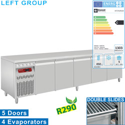 Diamond geventileerde Koeltafel 700 liter met 5 deuren GN 1/1 groep aan linkerkant
