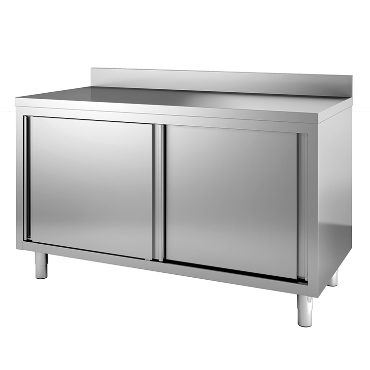 Gastro Inox werkbank 200(l) cm met schuifdeuren en achteropstand