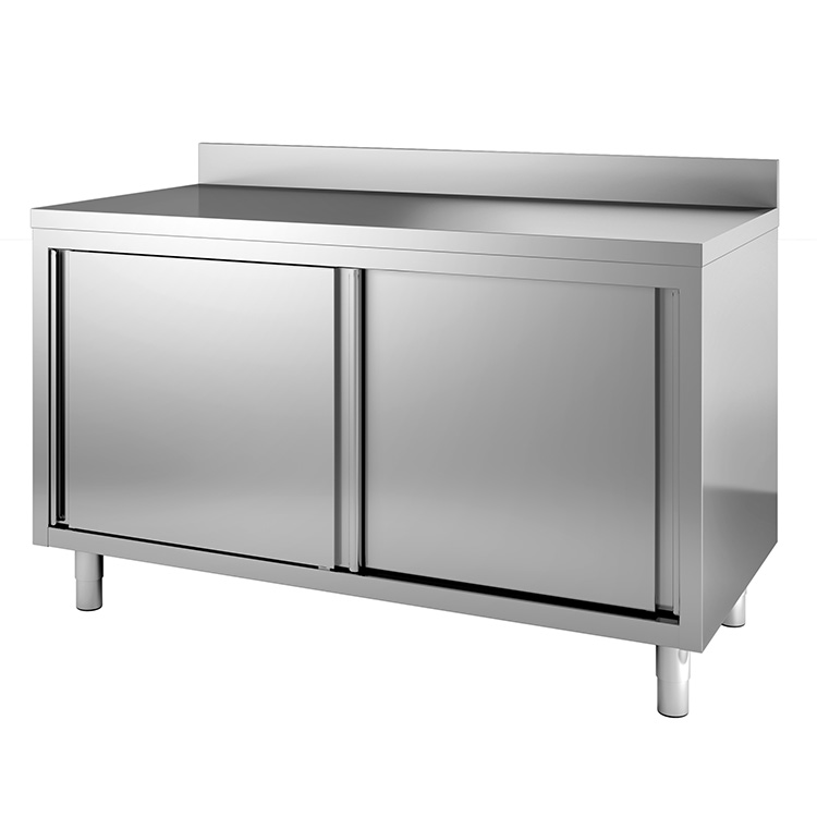 Gastro Inox werkbank 200(l) cm met schuifdeuren en achteropstand