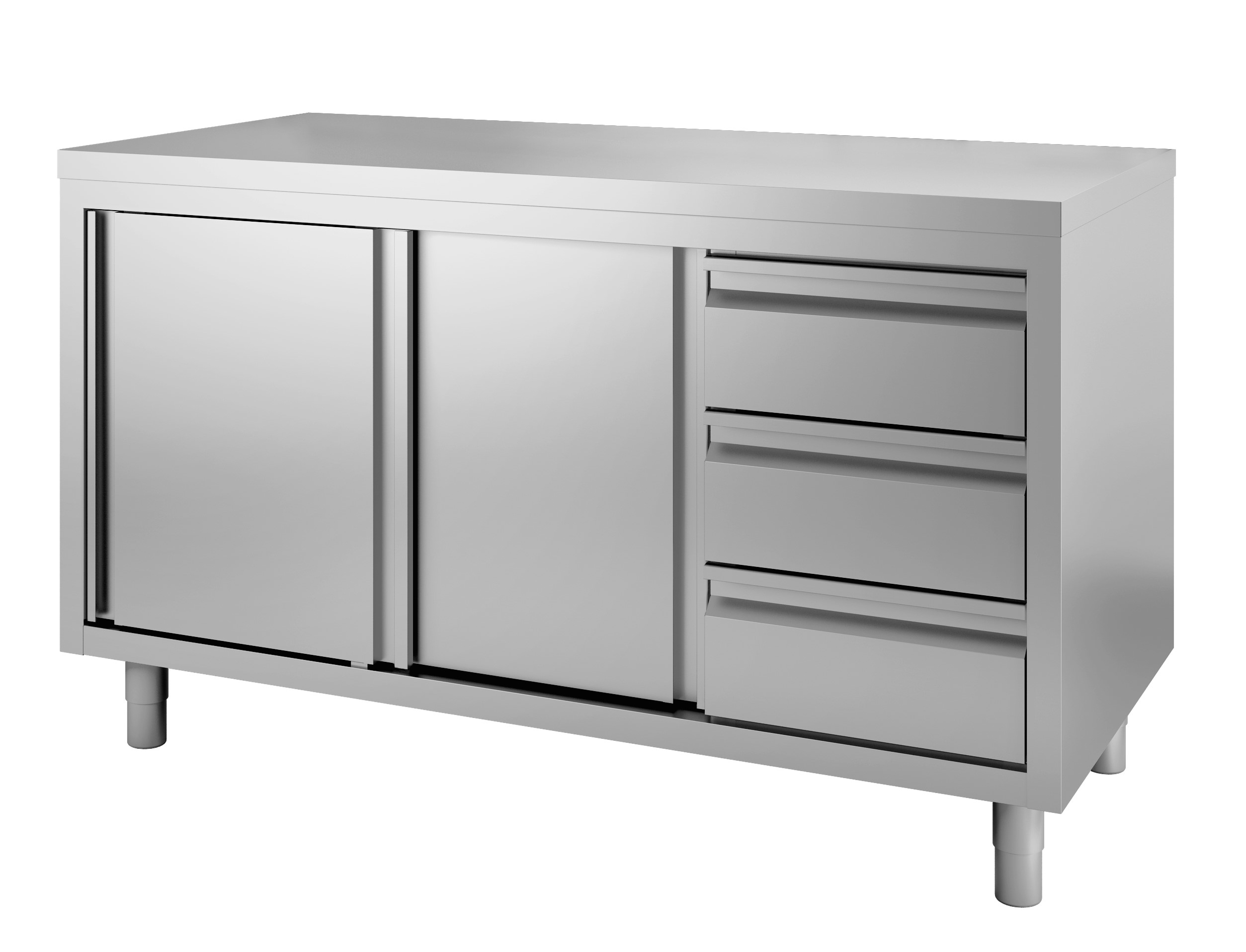 Gastro Inox Werkbank 140(l) cm met schuifdeuren en 3 laden