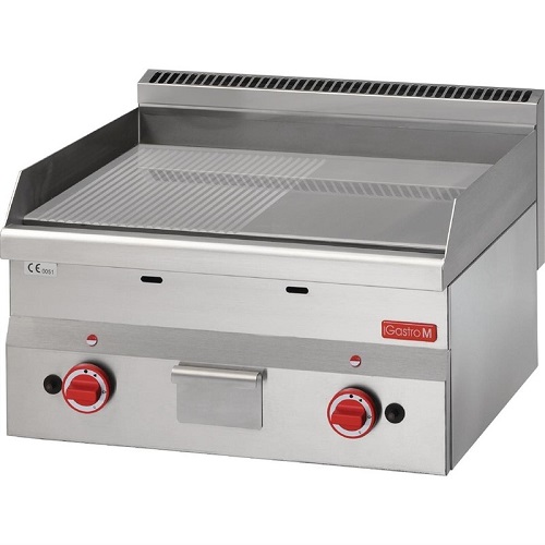 Gastro M 600 Bakplaat op gas verchroomd 1/2 glad 1/2 geribd