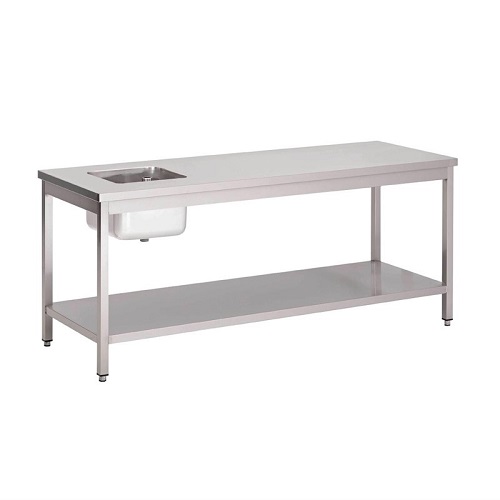 Gastro-M Cheftafel 140 (b) cm met spoelbak en bodemschap