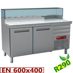 Diamond Pizzeria Koeltafel met 2 deuren EN 600 x 400 en 3 neutrale laden EN 600 x 400 & gekoelde structuur 6x GN 1/4