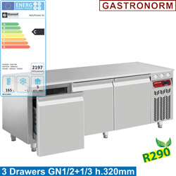 Diamond gekoeld Onderstel met 3 laden GN 1/2 + GN 1/3 - 20(h) cm