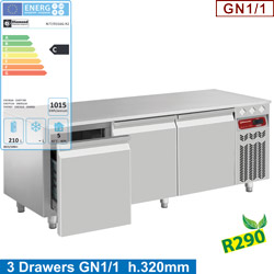 Diamond gekoeld Onderstel met 3 laden GN 1/1 - 20(h) cm