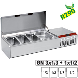 Diamond gekoelde Opzet Vitrine 3x GN 1/3 en 1x GN 1/2 met RVS deksel - Compact Line