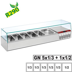 Diamond gekoelde Opzet Vitrine 5x GN 1/3 + 1x GN 1/2 met rechte ruit - Gastro Line Plus