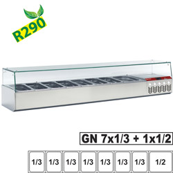 Diamond gekoelde Opzet Vitrine 7x GN 1/3 + 1x GN 1/2 met rechte ruit - Gastro Line Plus