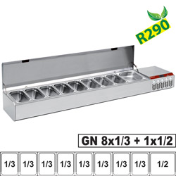 Diamond gekoelde Opzet Vitrine 8x GN 1/3 en 1x GN 1/2 met RVS deksel - Compact Line