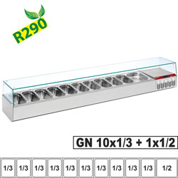 Diamond gekoelde Opzet Vitrine 10x GN 1/3 + 1x GN 1/2 met rechte ruit - Gastro Line Plus