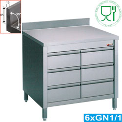 Diamond Werktafelkast met 3x GN 2/1 laden en opstaande achterwand 60 (l) cm 0,53 m3 - Lux Line