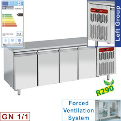 Diamond geventileerde Koeltafel 550 liter met 4 deuren GN 1/1 groep aan linkerkant